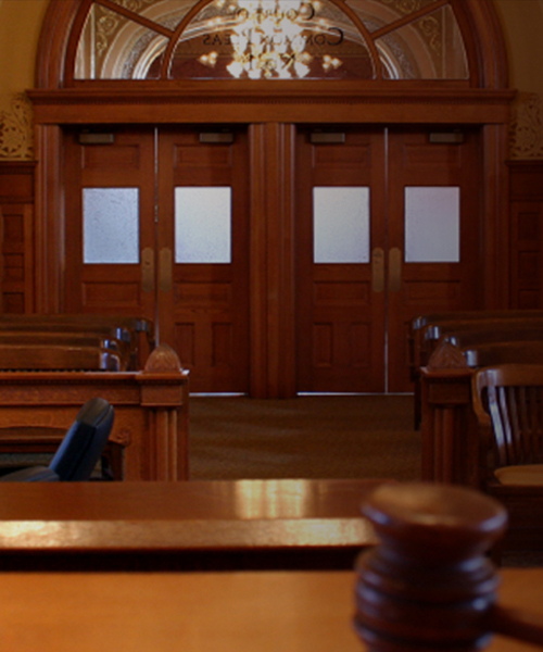 Photograph of a court from a judge's perspective